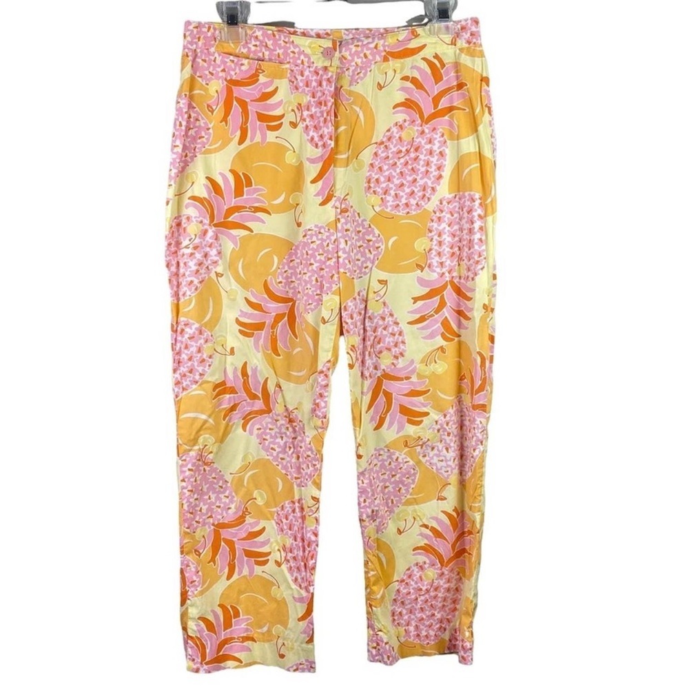 Vintage Lilly Pulitzer Tropical Fruit Print Capri Pants Size 8 Pink Yellow Rare - Picture 3 of 11